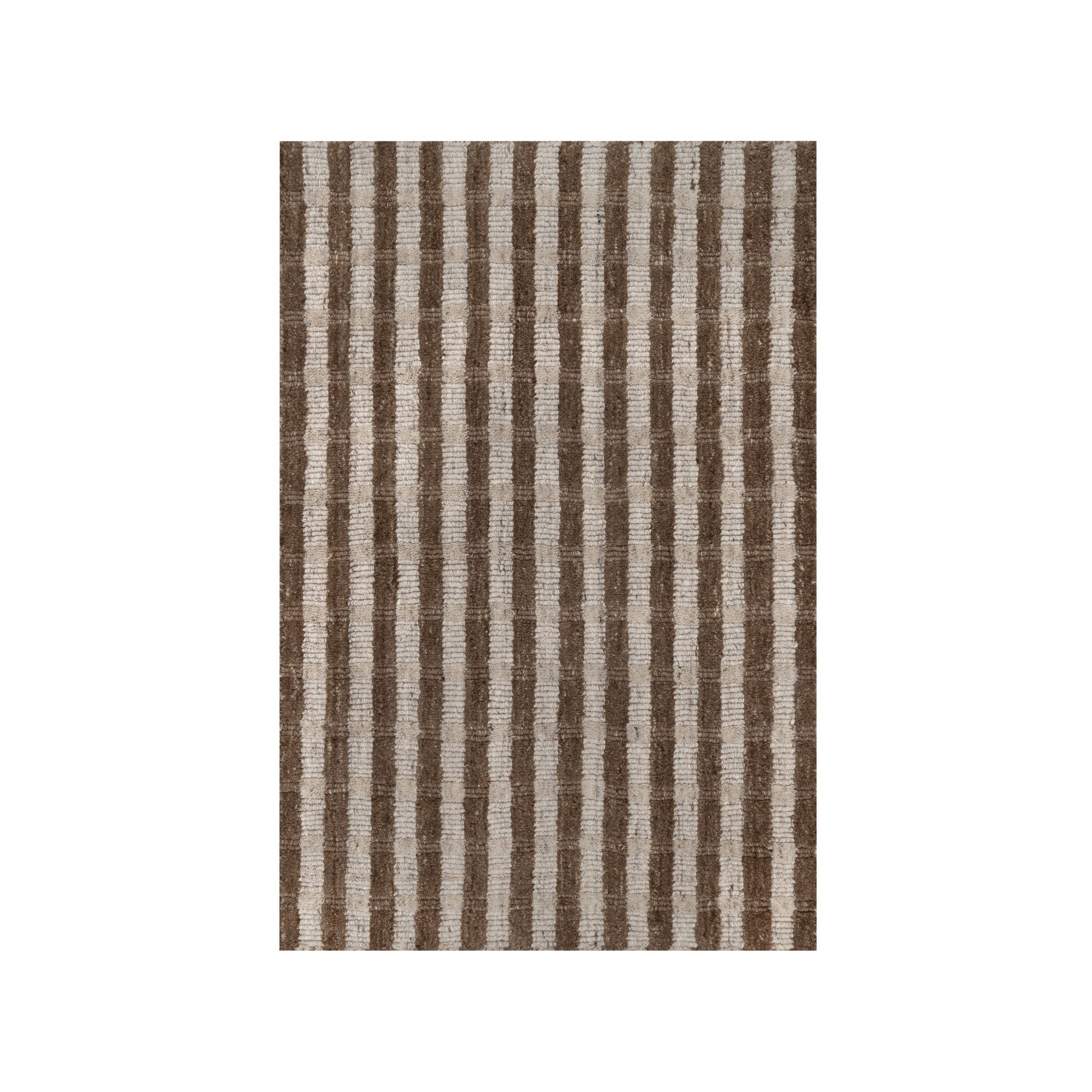 Tan and Chocolate Brown, Vertical Stripes Design with Salt and Pepper Effect, Hand Loomed, Undyed Natural Wool, Sample, Mat, Oriental Rug